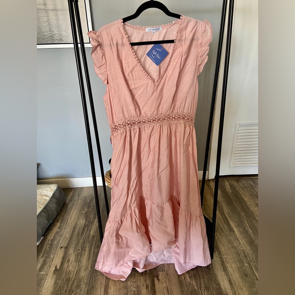 Blush Pink Ruffle Sleeve Dress